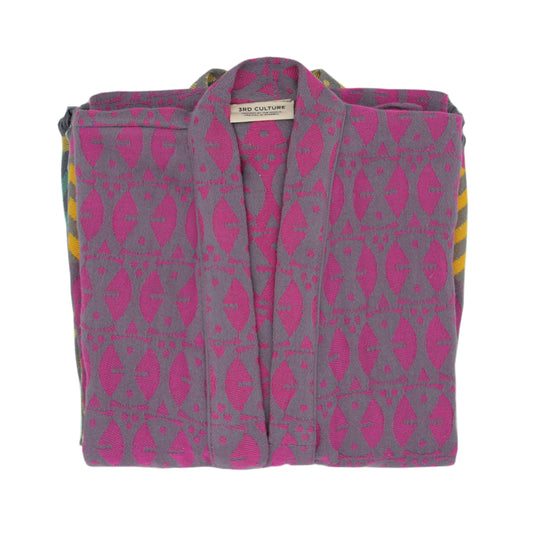 Fuşya & Antrasit 'Adinkra' Kimono